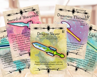 DND 5e Magic Weapon Cards, Dungeon Master Resource (Digital Download)