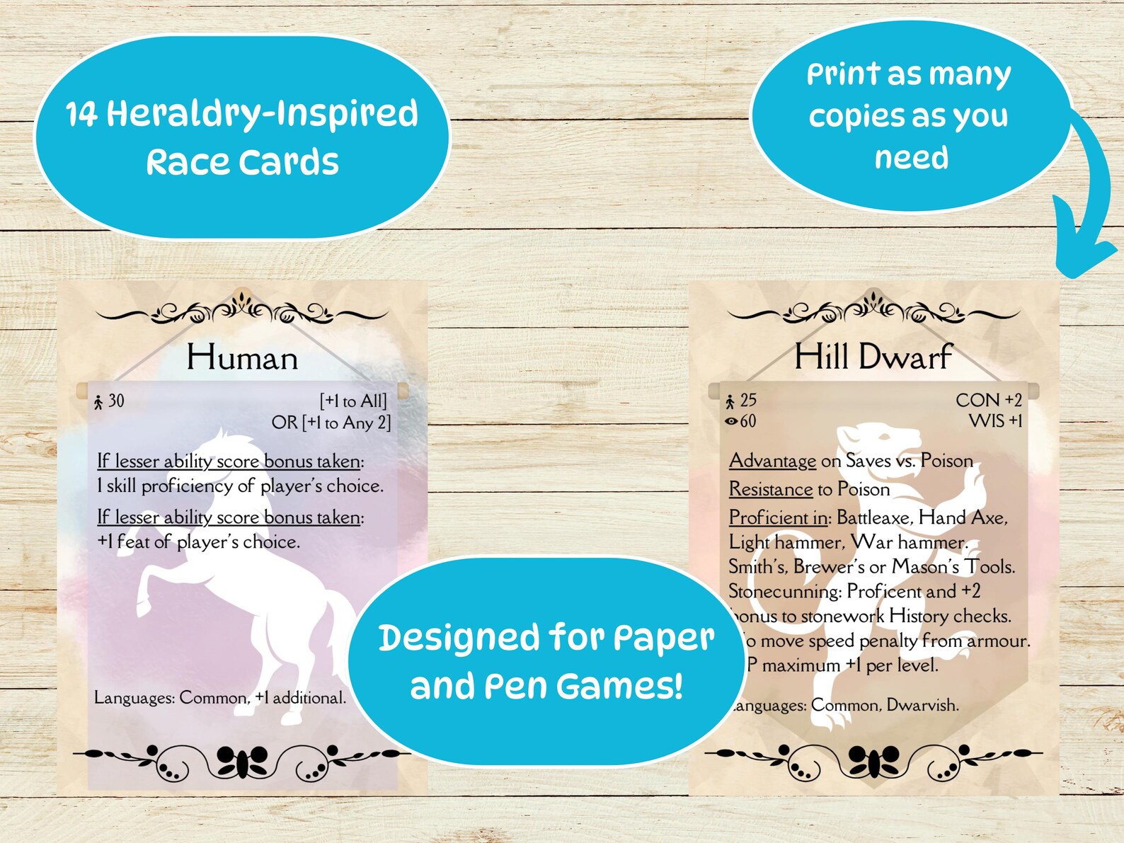 DND 14 Race Cards [PNG] - Heraldry Style, DND 5e, Druid's Resource ...