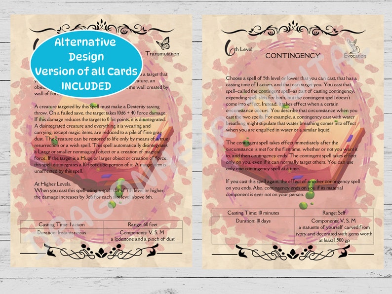 DND 200 Wizard Spell Cards [PNG], 5x8