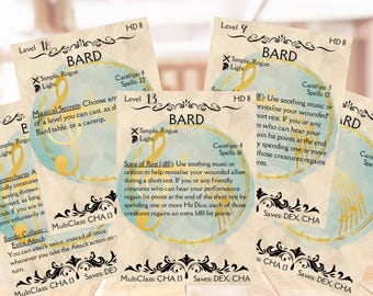 DND 5e Bard Class Cards: Player & GM Resource (Digital Download)