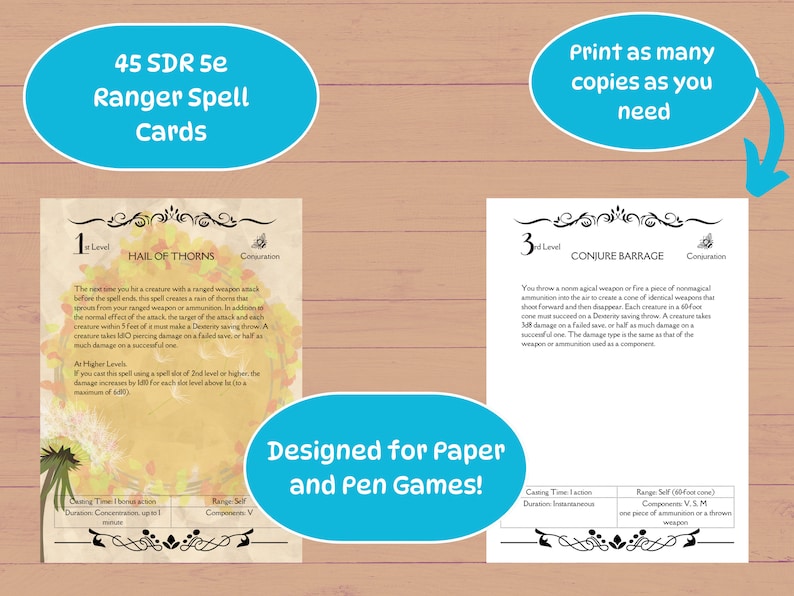 DND 45 Ranger Spell Cards [PNG], 5x8