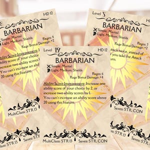 Cartas de clase de bárbaro de DND [PNG] - DND 5e, recurso para jugadores, recurso para el director del juego - Descarga digital