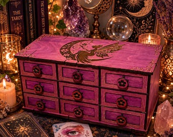 9 Drawer Rustic Style Apothecary Chest Tarot/Oracle Card & Crystal Storage