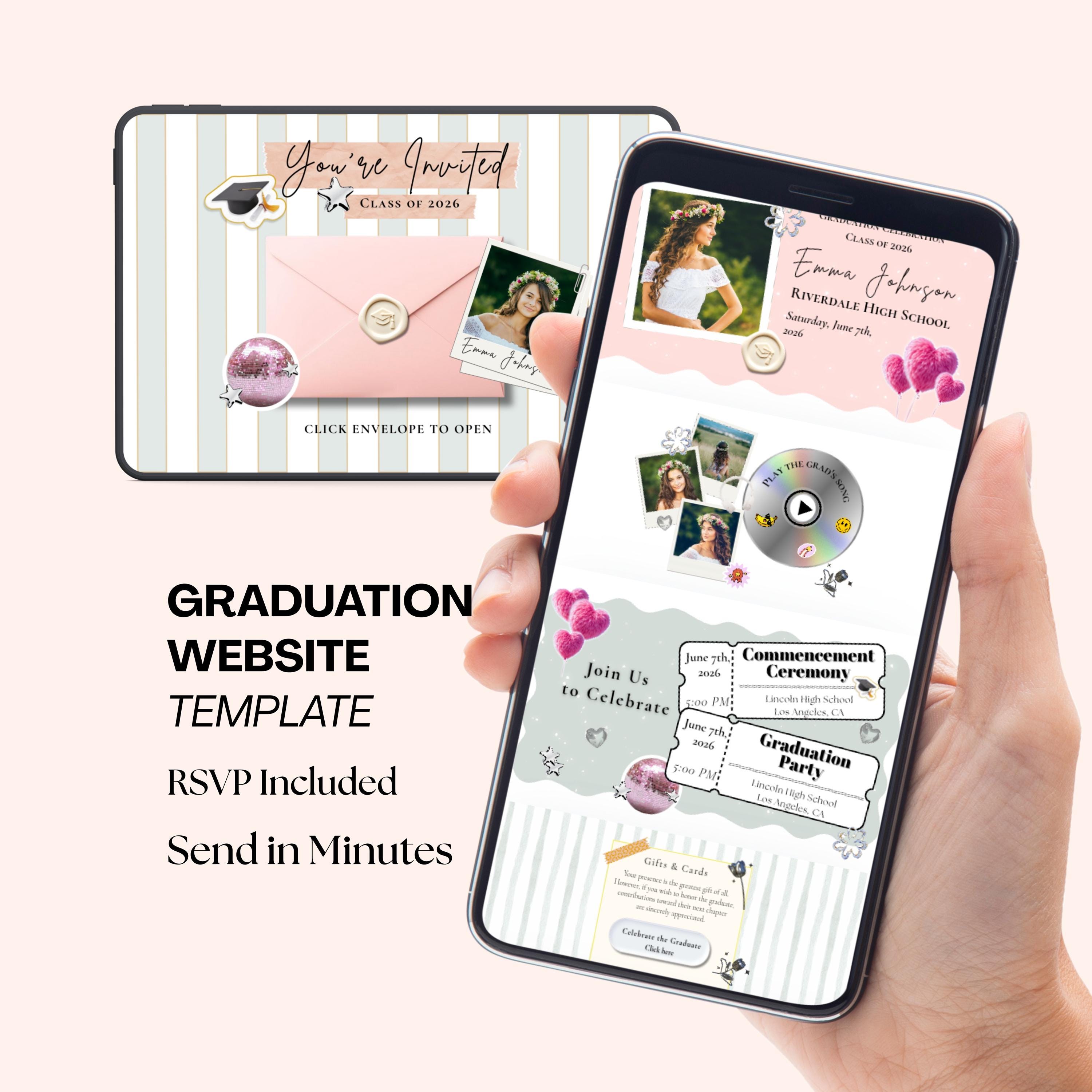 Graduation Website Template 2026 Girl, Editable Grad Party Invitation ...