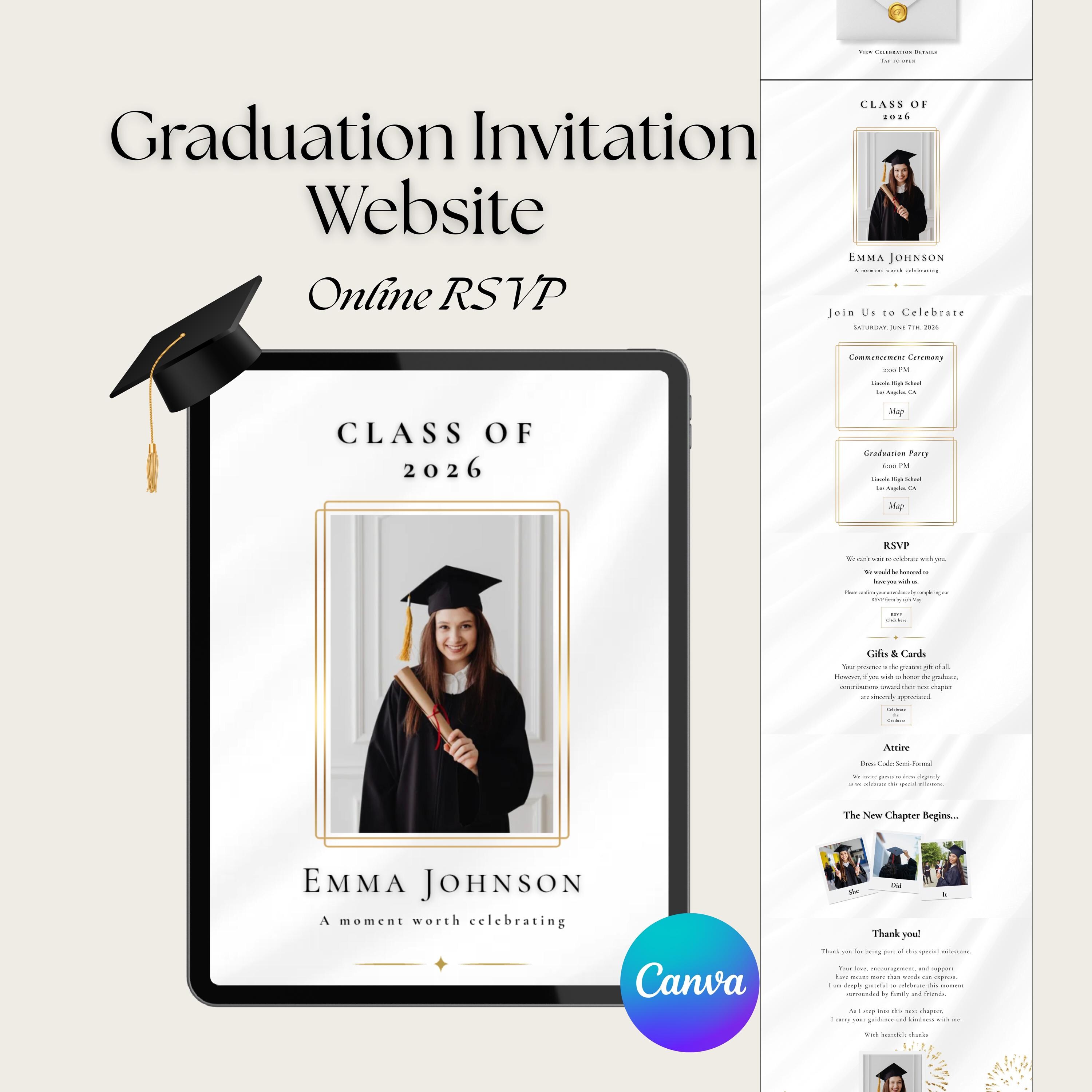 Graduation Website Invite Graduation Invitation 2026 Website Template, Class of 2026 Digital Grad ...