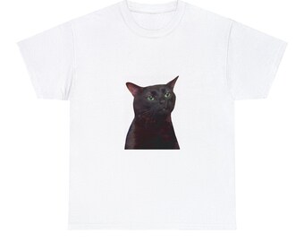 Cat T-Shirt Unisex Heavy Cotton Tee Black Cat Zoning Out Meme