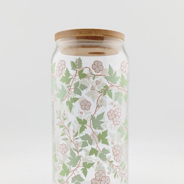 590ml / 20oz Trinkglas mit Bambusdeckel und Glasstrohhalm - Vines