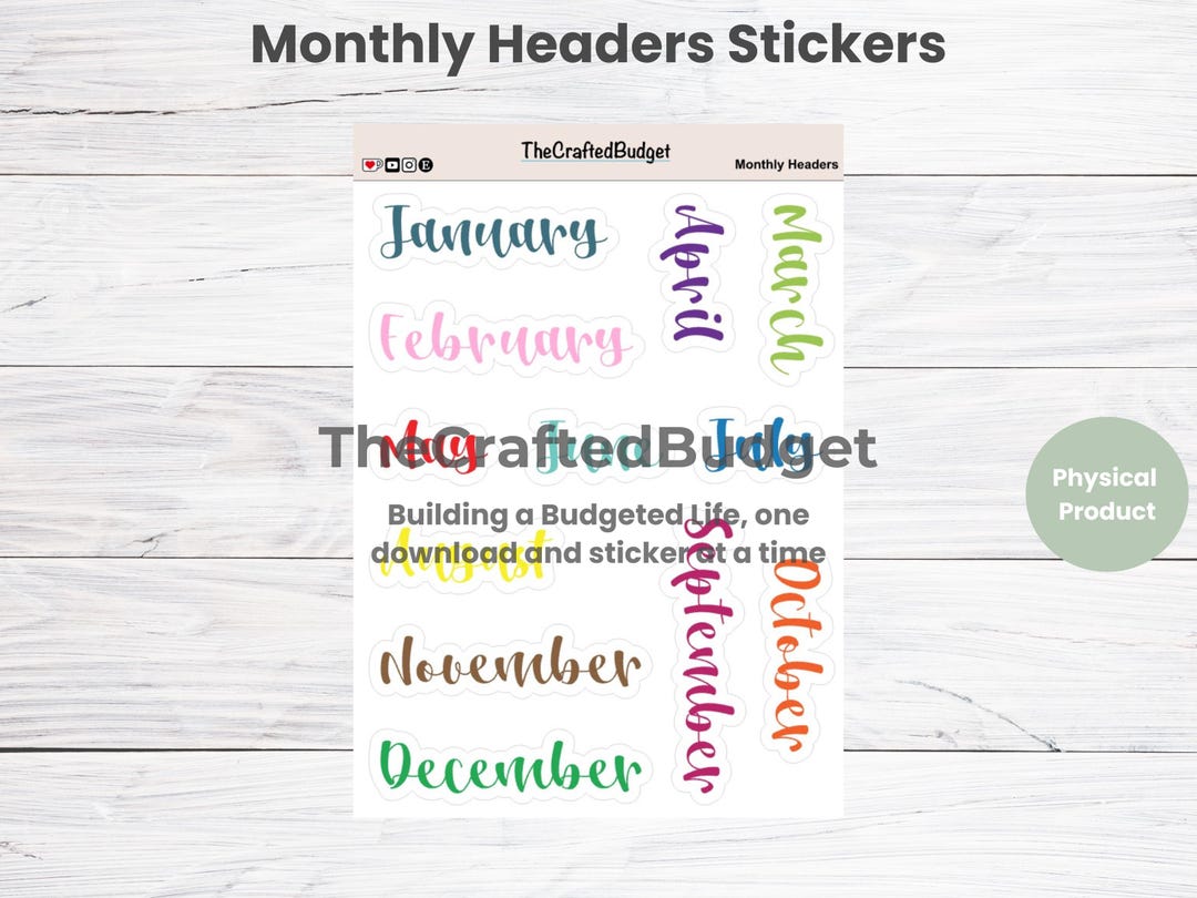 Monthly Calendar Headers | 12 Months Planner Stickers | Color - Etsy