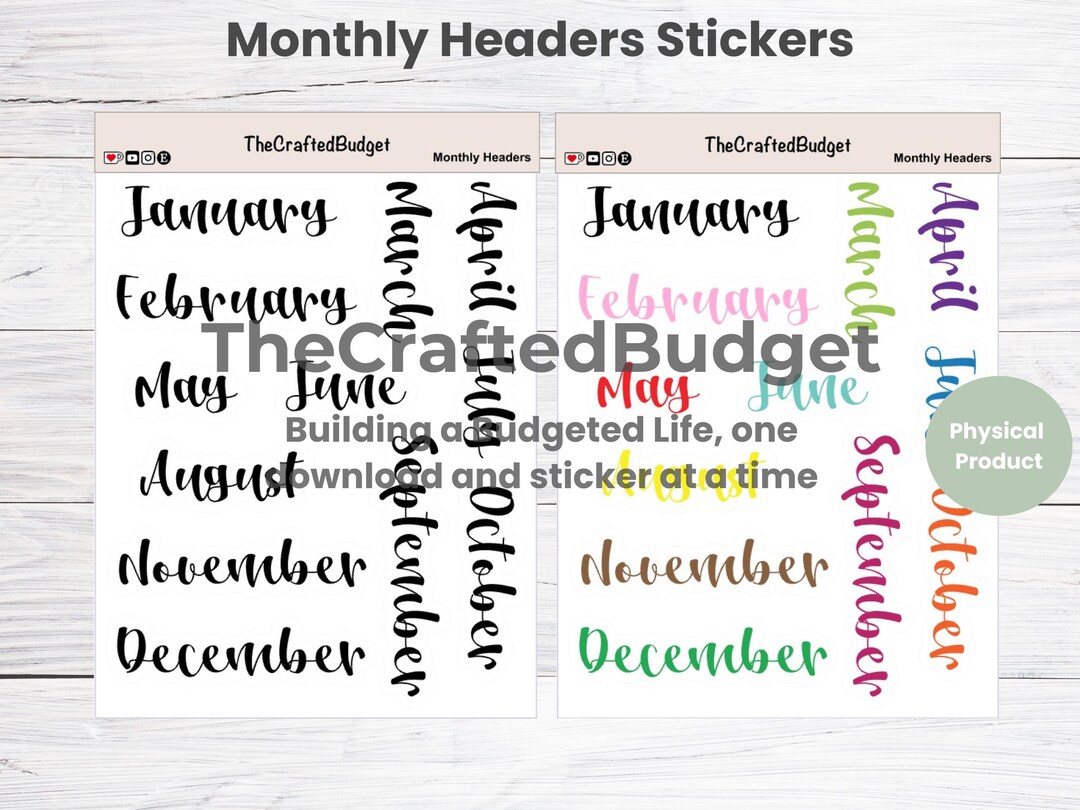 Monthly Calendar Headers | 12 Months Planner Stickers - Etsy