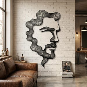 Wanddeko für Friseursalons, Metallbild mit Männergesicht, Porträt eines Gentlemans mit Bart, Dekoration für Friseursalons, Geschenkidee für Pflegesalons