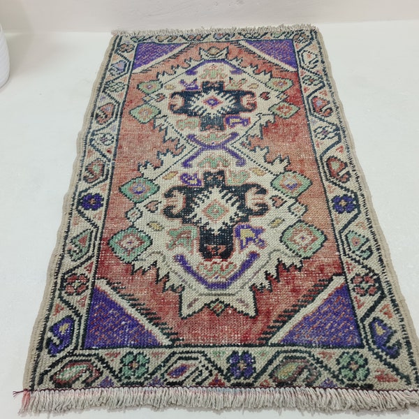 Small Turkish Rug, Colorful Rug 2x3, Handwoven Boho Rug, Vintage Oriental Rug, Bath Rug, Doormat Rug, 1.9x3.2 ft