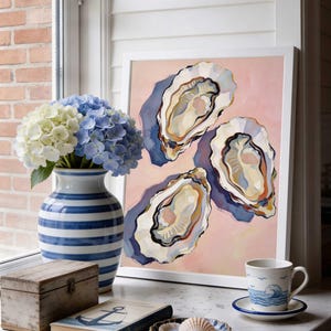 Oyster Painting Printable - Matisse Style, Pastel Coastal Wall Art, Champagne