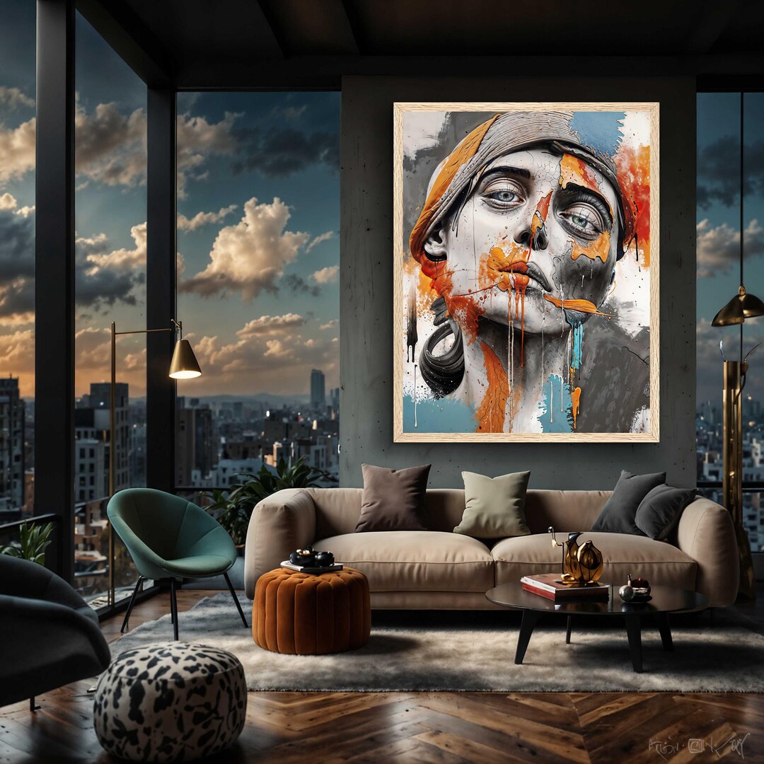 EU Hyper-Realism Abstract Portrait Illustration Of Woman Art Framed ...