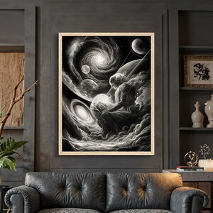 Surreal Cosmic Framed Art Print Large Abstract Fantasy Wall Decor Space Inspired Living Room Paintings Mystical Sci Fi Poster Gift Unique