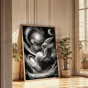 EU Surreal Cosmic Framed Art Print Large Abstract Fantasy Wall Decor Space-Inspired Living Room Paintings Mystical Sci Fi Poster Gift Unique
