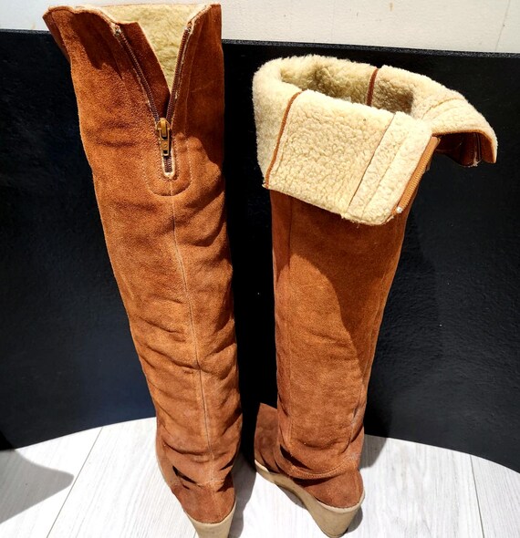 Rare Vintage Y2K Topshop Over the Knee thigh High Chestnut Suede Wedge Boots UK4 Etsy