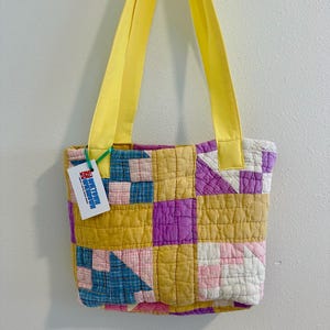 Sac fourre-tout matelassé fait main recyclé vintage