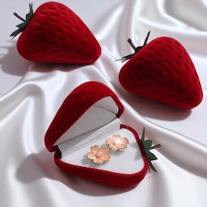 Caja para anillos de fresa, bonito soporte de terciopelo para anillos, caja para anillos de compromiso, estuche para anillos de propuesta, caja para anillos de San Valentín, joyero de diseño.