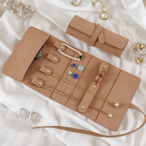 Rollo de joyería portátil de moda, organizador de joyería enrollable, almacenamiento de joyería plegable, rollo de joyería de viaje, rollo de joyería de terciopelo