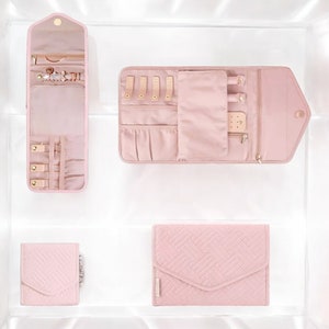 Organizador de joyas de viaje de lujo, hermoso organizador de joyas plegable en miniatura, estuche de almacenamiento de joyas portátil, regalo para ella
