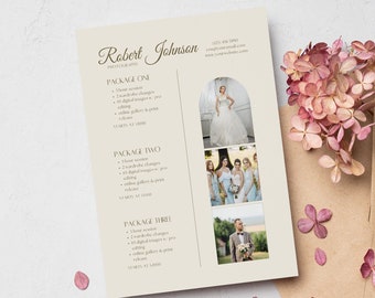 Wedding Photography Pricing List, Wedding Pricing Guide Sheet Template, Wedding Collection Package, Photographer Price Guide| Editable Canva
