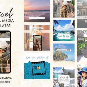 Travel Social Media starter kit, Inspirational Post, Marketing Post, Travel Agent Canva templates, Travel Editable, Travel Influencer