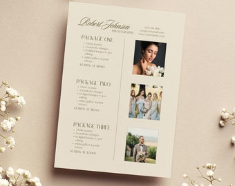 Wedding Photography Pricing List, Wedding Pricing Guide Sheet Template, Wedding Collection Package, Photographer Price Guide| Editable Canva