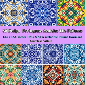Portuguese Azulejos - Traditional Blue and White Ceramic Tile Patterns, commercial use