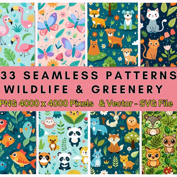 Wildlife seamless pattern: Exotic Animal Pattern for commercial use Digital Download - Seamless Nature-Themed Design