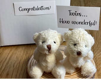 Congratulations Twins! Triplets, New Baby, Tiny Bears To Congratulate New Parents, Multiple Birth Gift Box. Choose Colour & Number of Bears!