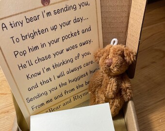 Pocket Bear Gift Box,Tiny Bear With A Printed Rhyme,Send a Bear Hug to Someone Who Needs Cheering Up, Gift To Boost Positive Mental Health.