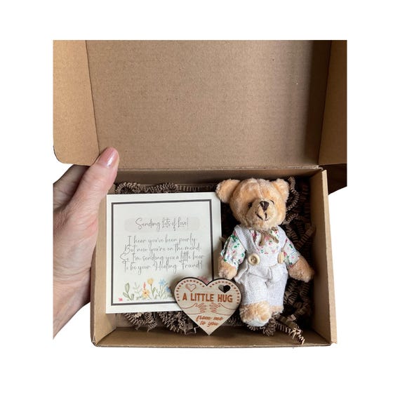 Get Well Soon Gift Box: Teddy Bear, Floral Card, Pocket Hug