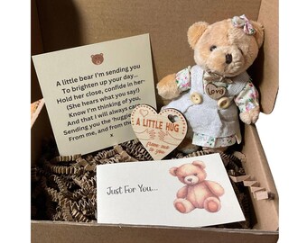 Pocket Hug Teddy Bear Gift, Floral Outfit, Support Token