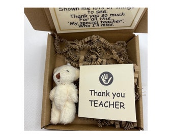 Teacher Thank You Gift, Tiny Bear And Unique Rhyme, Gift Tag For Your Child To Write, Personalised Sticker On Box. 10% Discount Code :SAVE10