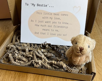 Best Friend Gift, Bestie Friendship Token To Show Your BFF How Much They Mean To You, Tiny Pocket Teddy Bear And Rhyme Card.