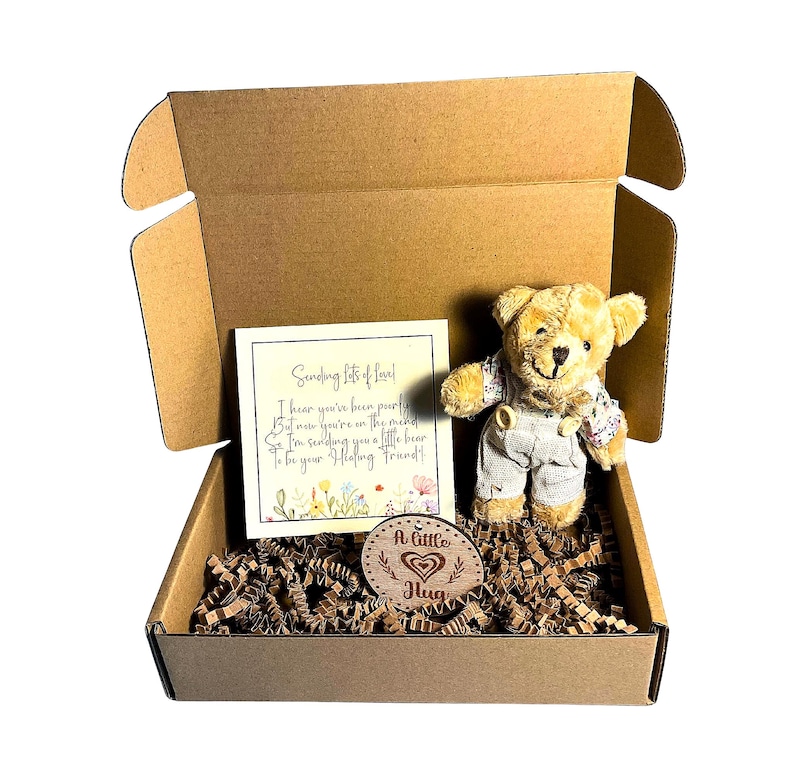 Get Well Soon Gift Box: Teddy Bear, Floral Card, Pocket Hug image 3