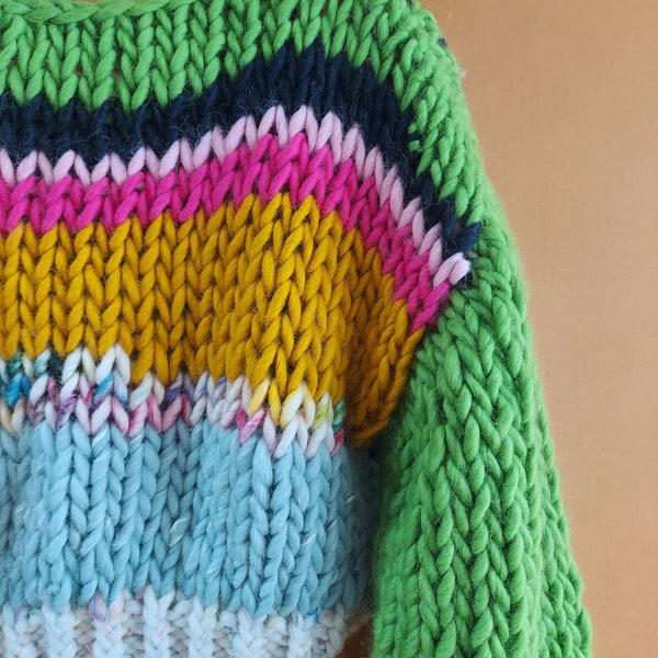 Handmade Knitted Colourful Scrap Yarn Sweater