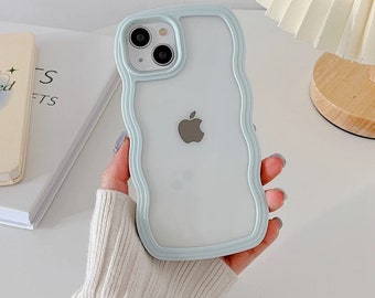 Coque iPhone douce et ondulée pastel, coque rigide transparente pour iPhone, pour iPhone 15, iPhone 14, iPhone 13, iPhone 12 ! Accessoires de téléphone élégants !