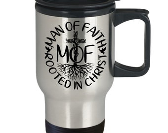 14oz "Man of Faith" Travel Mug - Durable Stainless Steel Coffee Tumbler, Perfect Christian Gift for Commuters