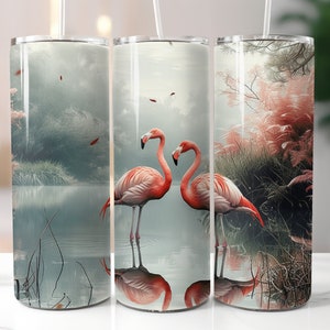 Pink Flamingos Tumbler Wrap, 20 oz Skinny Tumbler Sublimation Design, Instant Digital Download PNG, 4-Bonus Design bundle