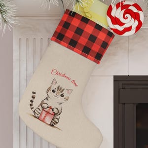 Christmas Cat Stocking | Cute Cat Christmas Time Holiday | Decor Ornaments | Kids Gift | Fireplace Decoration | Cat Lover | Kids Stocking