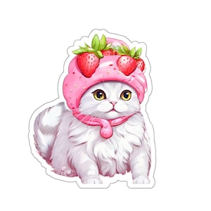 Sweet Strawberry Cat Decal | Kawaii Meme Cat Sticker | Fun Pink Fruit Print | Girly Cat | strawberry stickers | pink cat sticker