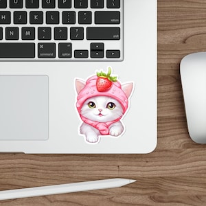 Strawberry kitten sticker | Strawberry cat | meme cat | girly stickers | strawberry stickers | pink cat sticker | strawberry print | Kawaii
