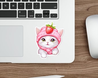 Strawberry kitten sticker | Strawberry cat | meme cat | girly stickers | strawberry stickers | pink cat sticker | strawberry print | Kawaii