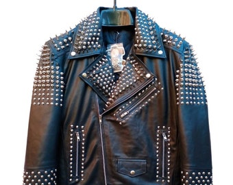 Men Studded Leather Jacket, Handmade Studded Jacket, Black Leather Jacket, Leather Jacket, Spiked & Studded Jacket, Biker Leather Jacket,