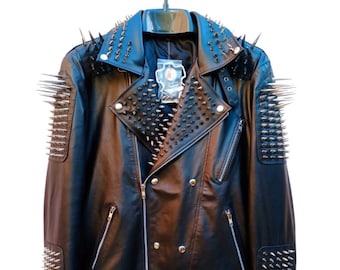 スタッズ ライダースジャケット スパイク多数 パンク ロック系 特注 鋲ジャン メンズ スタッズ付き ロックスター レザージャケット ヒョウ