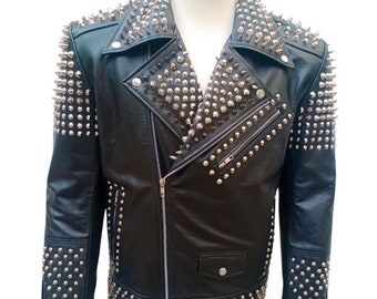 Blouson Motard Homme En Cuir épais Noir - Marque Hot Leathers, Taille 2XL, Avec Clous - Occasion Très Bon état