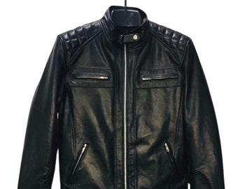 Chaqueta de cuero negro para hombre, chaqueta de cuero hecha a mano, chaqueta de cuero de moda, chaqueta de cuero de motociclista, chaqueta de cuero Steam Punk, chaqueta de cuero