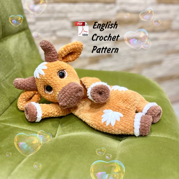 Crochet Snuggler Highland Cow Pattern, Amigurumi Cow pattern, Cow pattern tutorial, Amigurumi lovey pattern, Crochet pattern Rag Doll