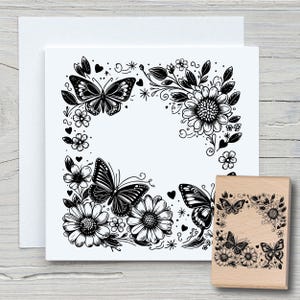 Stempel floraler Schmetterlings-Rahmen - DIY Motivstempel zum basteln von Karten, Papier, Stoffen - Blumen, eingerahmt, Falter